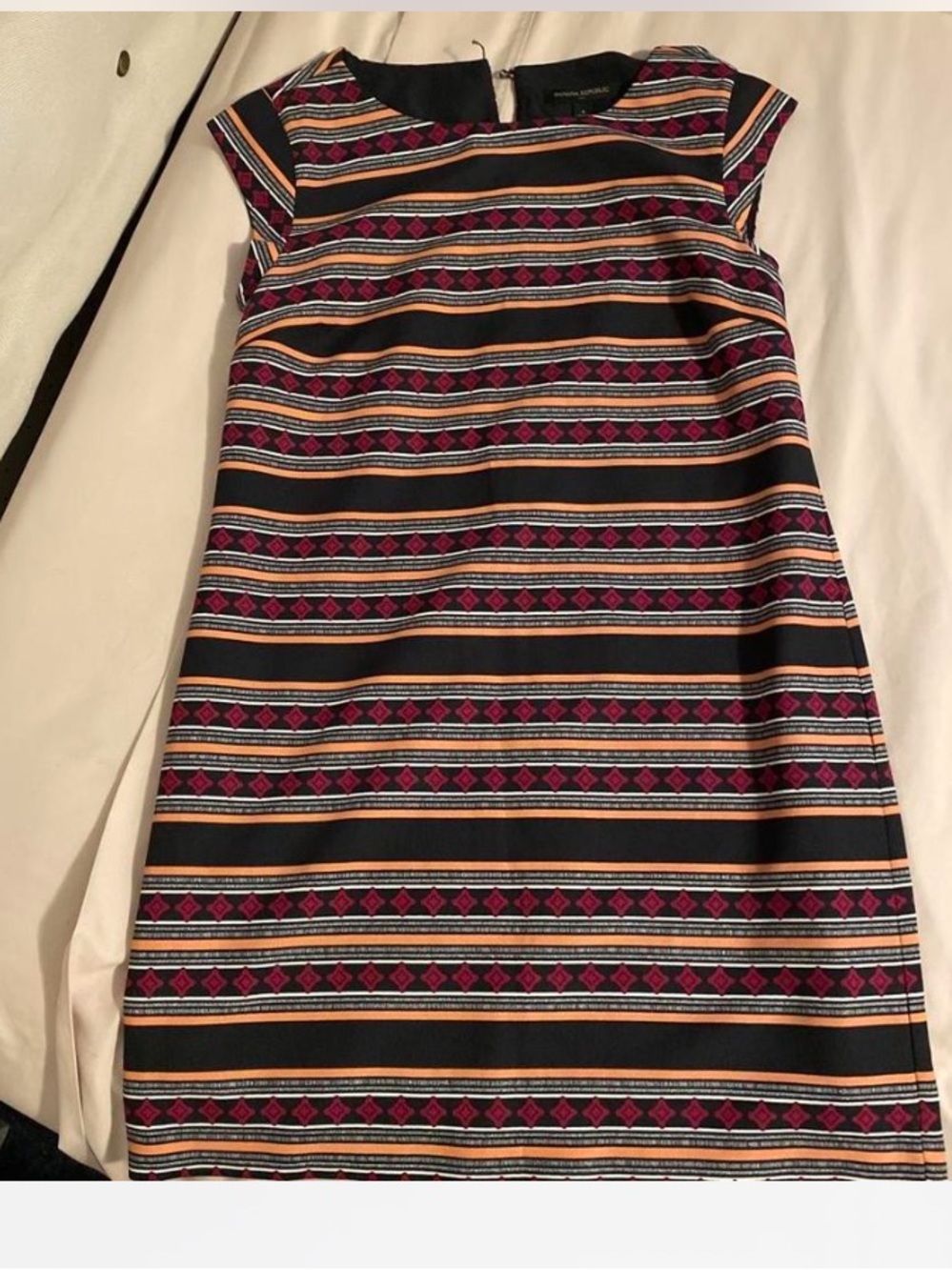 Banana Republic Black Shift Dress with Pink & Tan Stripes Sz 4